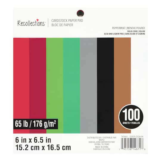 6" x 6.5" Peppermint 65lb. Cardstock Paper Pad by Recollections™, 100 Sheets